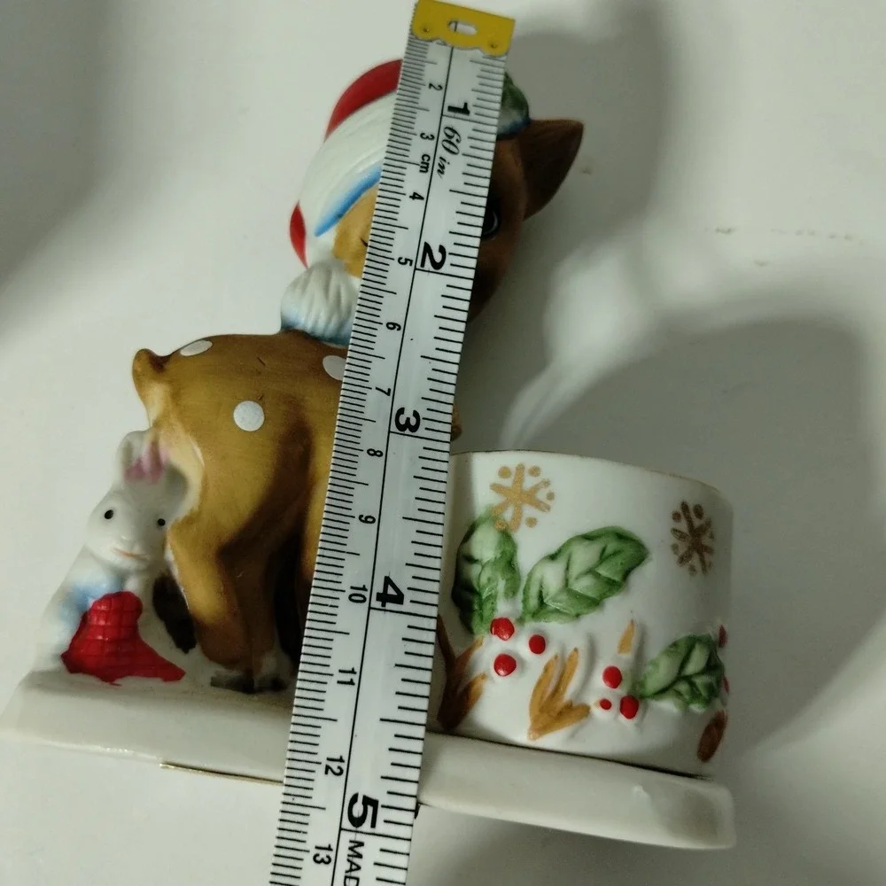 Vintage 1978 Little Reindeer‎ Candle Holder Bisque Porcelain Christmas Decor